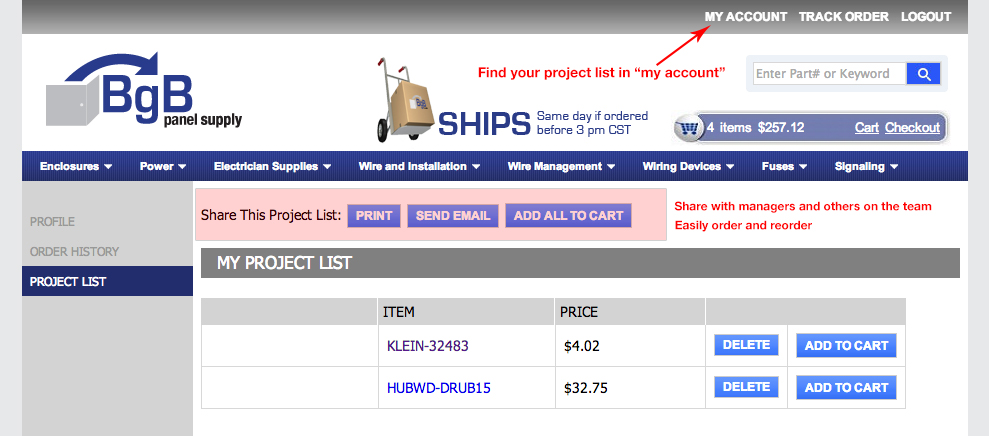 project lists bgb panel supply